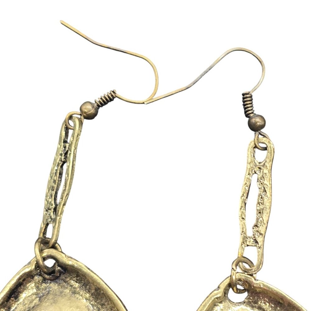 Vintage Gold-Tone Dangling Earrings With Emerald Green Rhinestones & Crystal Acc - Picture 8 of 8